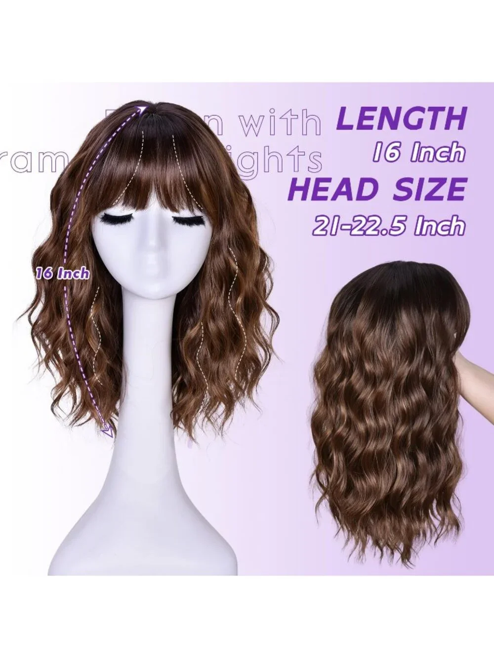 Women's Brown Caramel 14 Inch Natural Synthetic Short Curly Wavy Fiber Wigs